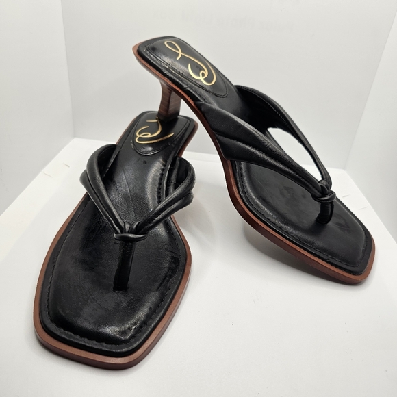 Sam Edelman Daphney Slip On Kitten Heel Thong Sandals Black 7.5 M Leather Upper - Picture 2 of 7